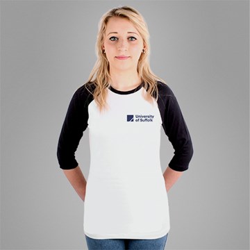 Fitted University of Suffolk Graduation 3/4 sleeve Baseball T-shirt